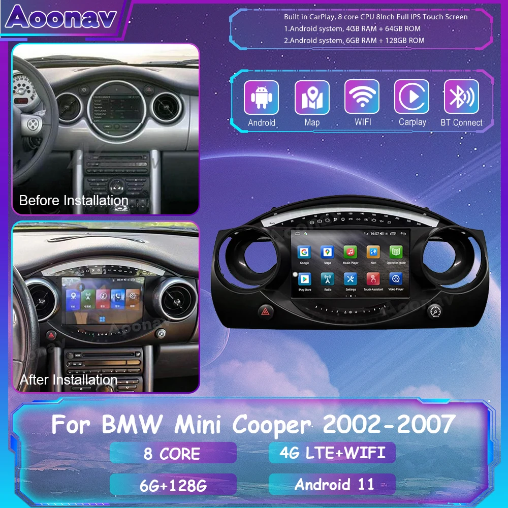 128G Android 11 autorádia Pre BMW Mini Cooper S R50 R52 R53 2002 - 2007 Auto Multimediálny Prehrávač Navigáciu Stereo GPS Vedúci Jednotky