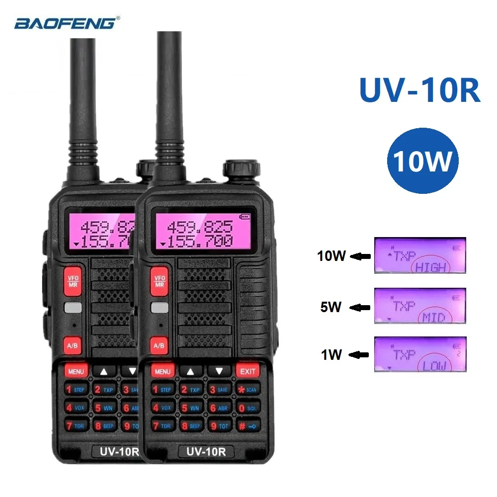 2 KS Baofeng UV 10R Walkie Talkies Vysoký Výkon 10W Dual Band 2 spôsob CB Ham Rádio hf Vysielača VHF UHF BF UV-10R Nové