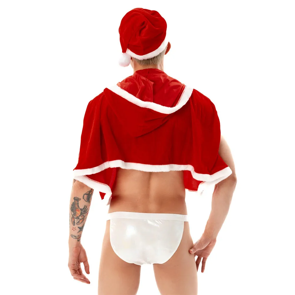 2 KS Červená Dospelých Plášť Vesta s Kapucňou Mens Mäkké Teplé Velvet Cape Dress-up Vianočné Kostýmy Xmas Oblečenie, Karneval Cosplay Oblečenie