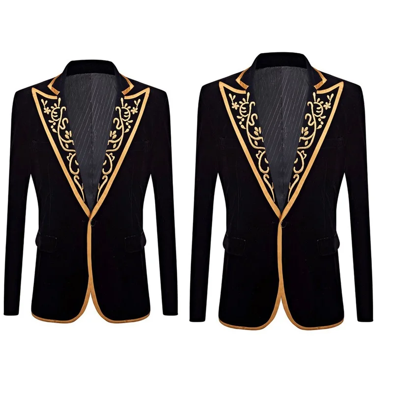 2020 Black Velvet Pekný pánske Oblek Nášivka Výšivky Jedným tlačidlom British Voľný čas Mužov Kabát Fit Slim Muži Obleky Bunda