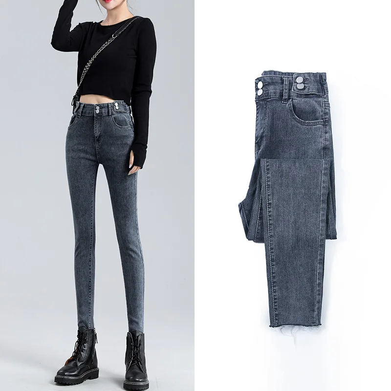 2020 jeseň nové dámske džínsy slim vysoký pás tesný nine-point malé nohy, úsek ceruzka nohavice pohodlné a bežné