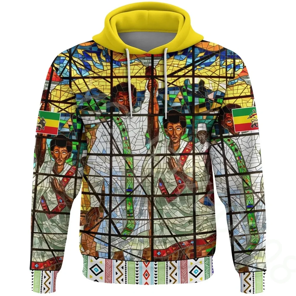 2022 Jeseň Zima Nové Afrického Regiónu Oblečenie Etiópskej Ortodoxnej Vlajkou 3 Pulóver Mužov Zip Hoodie Vintage Oblečenie Harajuku