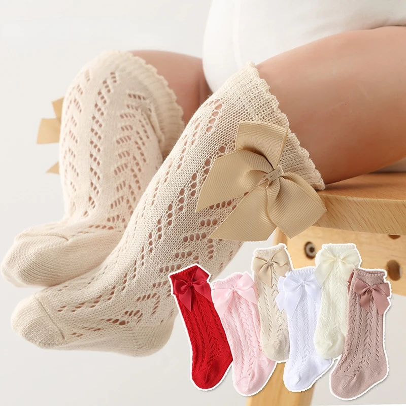 2022 Letné Detské Dievčenské Ponožky Batoľa Baby Bow Bavlna Oka Priedušné Ponožky Novorodenca Non-Slip Dievča Ponožky Pre 0-3 Rokov
