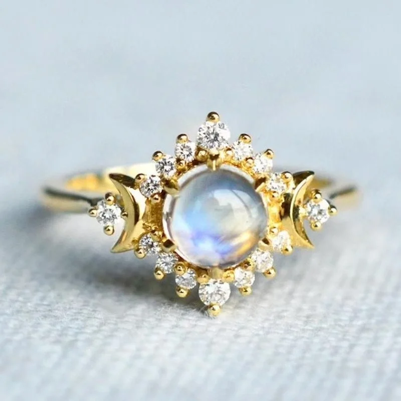 2022 Módne Zlato Moonstone Zásnubné Prstene pre Ženy polmesiacom Bohyne Krúžok Sľub Svadobné Šperky Výročie Darček