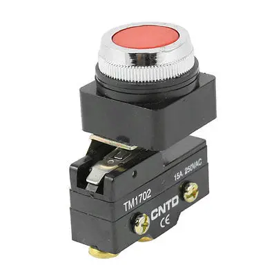 25 mm Závit Červené Ploché Tlačidlo Momentálne SPDT, Micro Switch 15A AC 250V