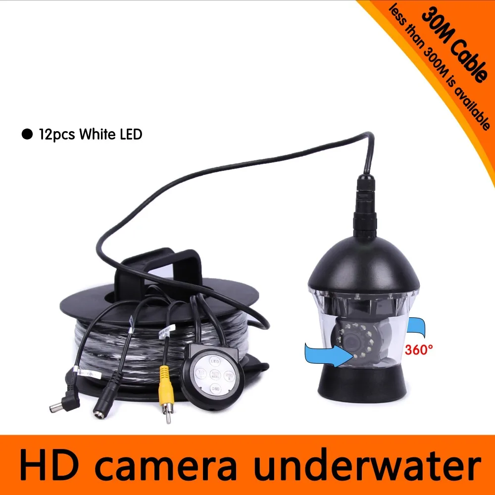 30Meters Hĺbka 360 Stupeň Rotative Podvodná Kamera s 12pcs Bielej alebo IR LED pre Vyhľadávanie Rýb & Potápanie Fotoaparát
