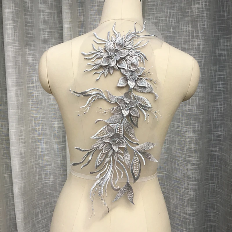 3D DIY Čipky Kvetinové Výšivky Svadobné Nášivka Korálkové Pearl Svadobné Šaty BBB0064