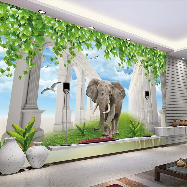 3D stereoskopické veľká nástenná maľba pozadia, tapety, obývacia izba, priestor na rozvoj zviera slon Vlastná Veľkosť