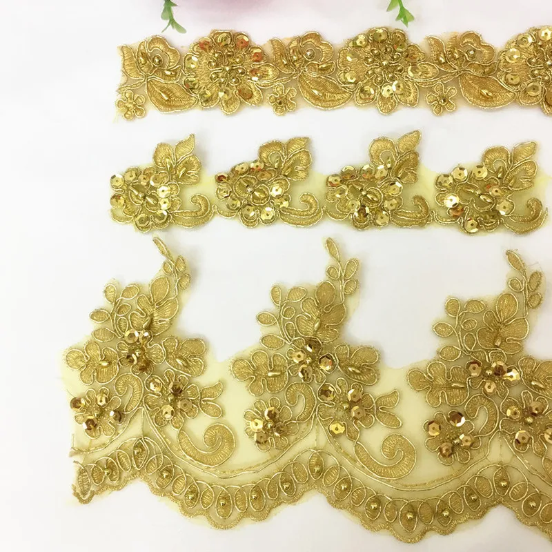 3Y/Veľa zlata čipky výbava auta kosti čipky svadobné dekorácie šaty čipky príslušenstvo