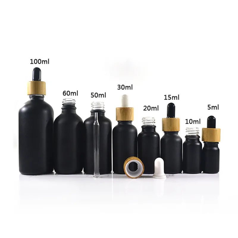 468pcs*15ml 30ml matte black e tekuté sklo kvapkadla fľaše s bambusom skrutkovacím uzáverom pre essentail olej pre starostlivosť o pleť balenie