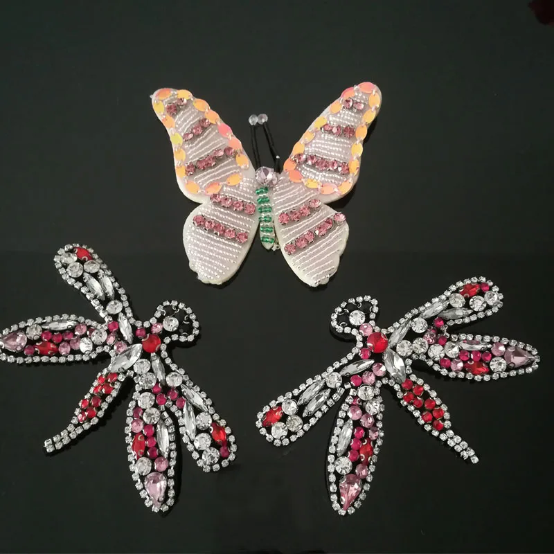 4Pcs/Veľa Ručné Drahokamu korálkové Škvrny ,Motýľ/dragonfly Šiť na Crystal patch pre oblečenie, lištovanie Nášivka patch A1397