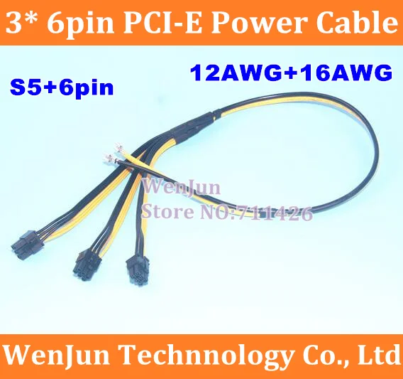 5 KS 10PCS 20PCS Tri 6Pin PCI-E Napájací Kábel, S5+6pin Baník Stroj server Kábel 12AWG+16AWG 3*6pin Kábel