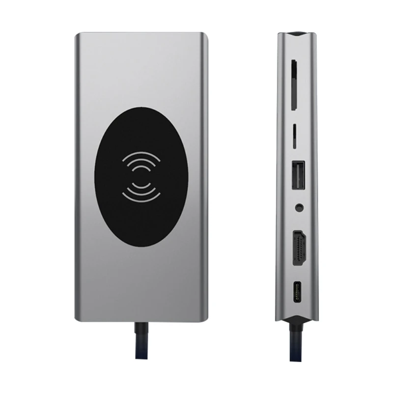 9 V 1 Nabíjací Stojan Dock Dokovacej Stanice, USB Hub Podporuje 15W Bezdrôtové Nabíjanie