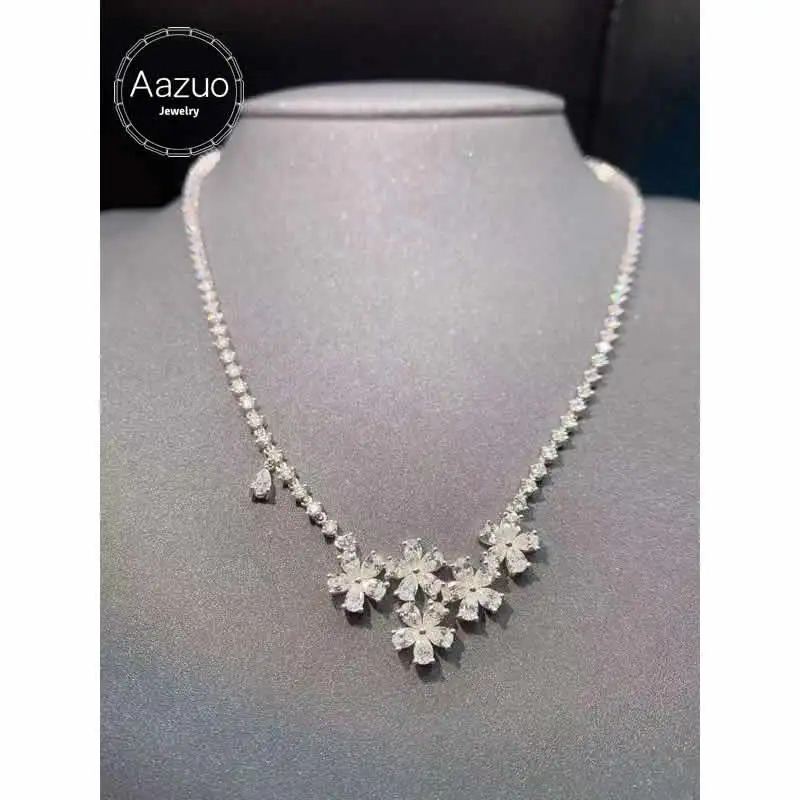 Aazuo 18K Solid White Gold Real Diamanty 5.5 ct H VS Luxusné Plná Diamantov Choker Náhrdelník 40 CM Nadaný pre Ženy&Lady Vysokej Kvality