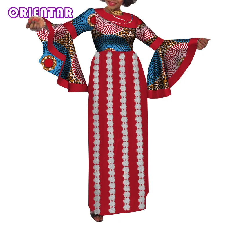 Africké Šaty Pre Ženy Móda Svetlice Rukáv Dlhý Ankara Šaty Jeseň Afriky Oblečenie Súkromné Vlastné Plus Veľkosť WY1295