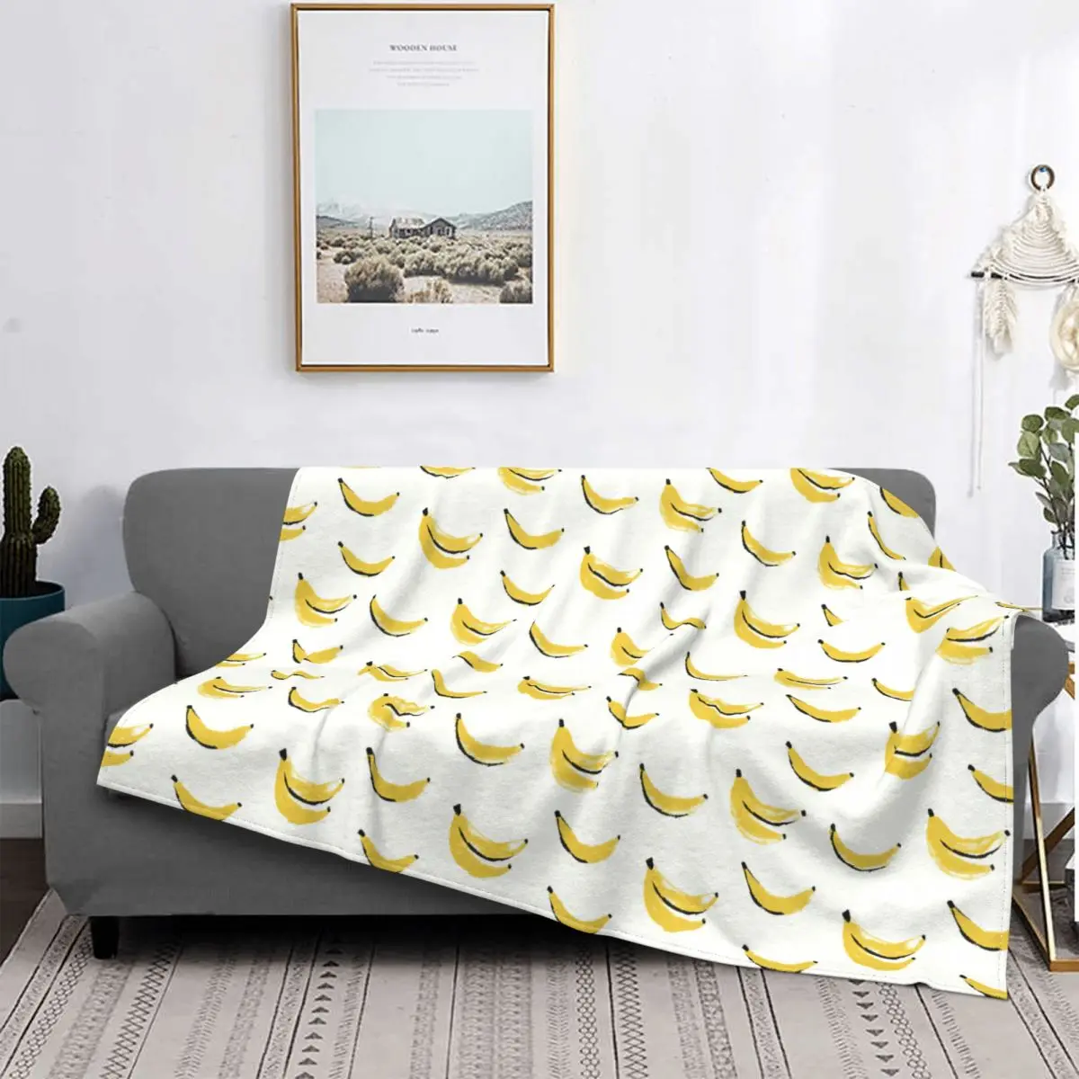 Akvarel Banány bezošvá Prikrývky Fleece Dekorácie Ultra-Mäkké Hodiť Prikrývky na Lôžkoviny, Spálne, Plyšové Tenká Prikrývka