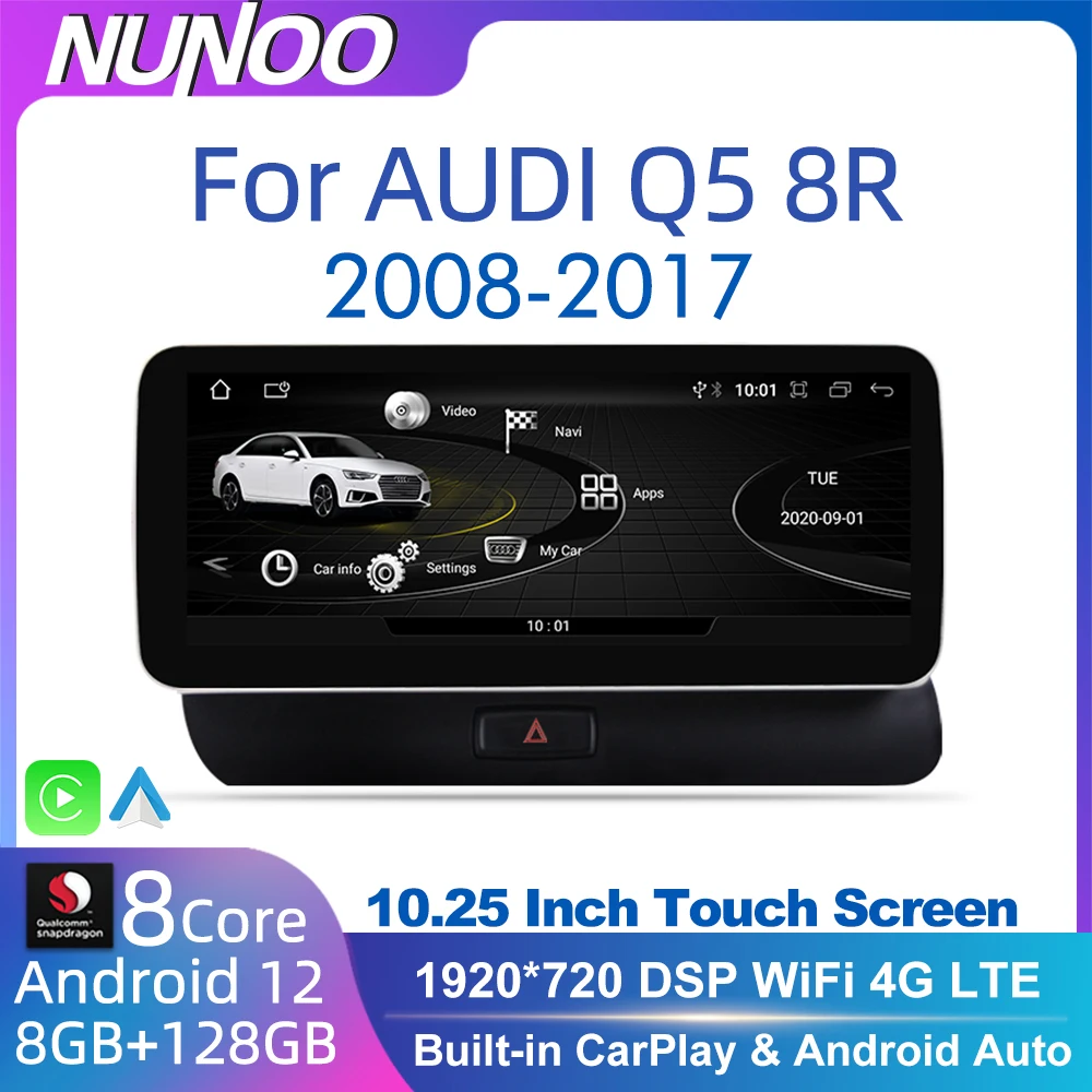Android 12 8+128GB CarPlay Pre Audi Q5 2008-2017 GPS Car Multimedia Player, Navigácia, Auto Rádio Stereo DSP WiFi Netlifx