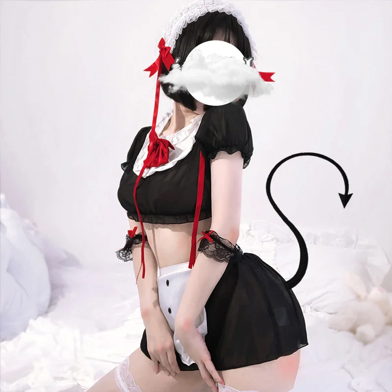 Anime Cosplay Kostým Lolita Šaty Bowknot Bra Set Erotických Slúžka Luk Zástera Jednotné Sexy Kawaii Lingerie Set Oblečenia pre Ženy