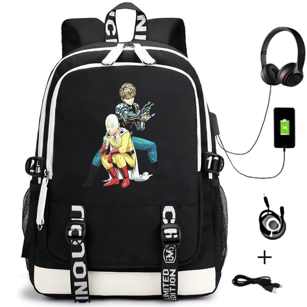 Anime Jeden Úder-Man Unisex Batoh USB Školské Tašky pre Teenagerov Bežné Cartoon Cestovný Notebook Tašky cez Rameno Zips Bookbag