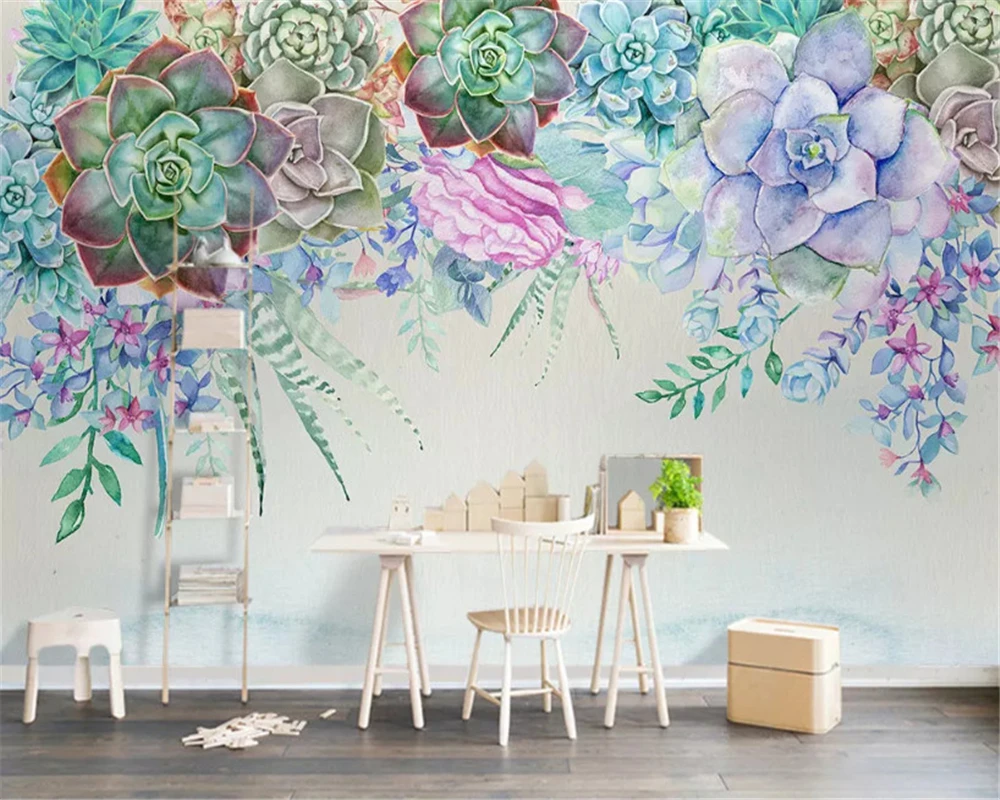 beibehang Vlastné klasickú hladkú stenu papier Nordic jednoduchý 3D šťavnaté kvet štýl stereo pozadí abstraktných de parede 3d tapety