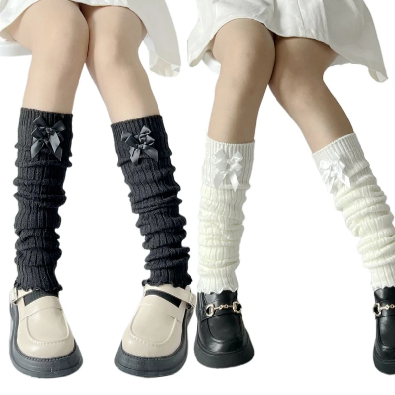Bežné Rebrovaný Zrastov Nohu Teplejšie Ženy Rozstrapatené Roztomilý Dvojité Bowknot Nohy Kryt Ponožky