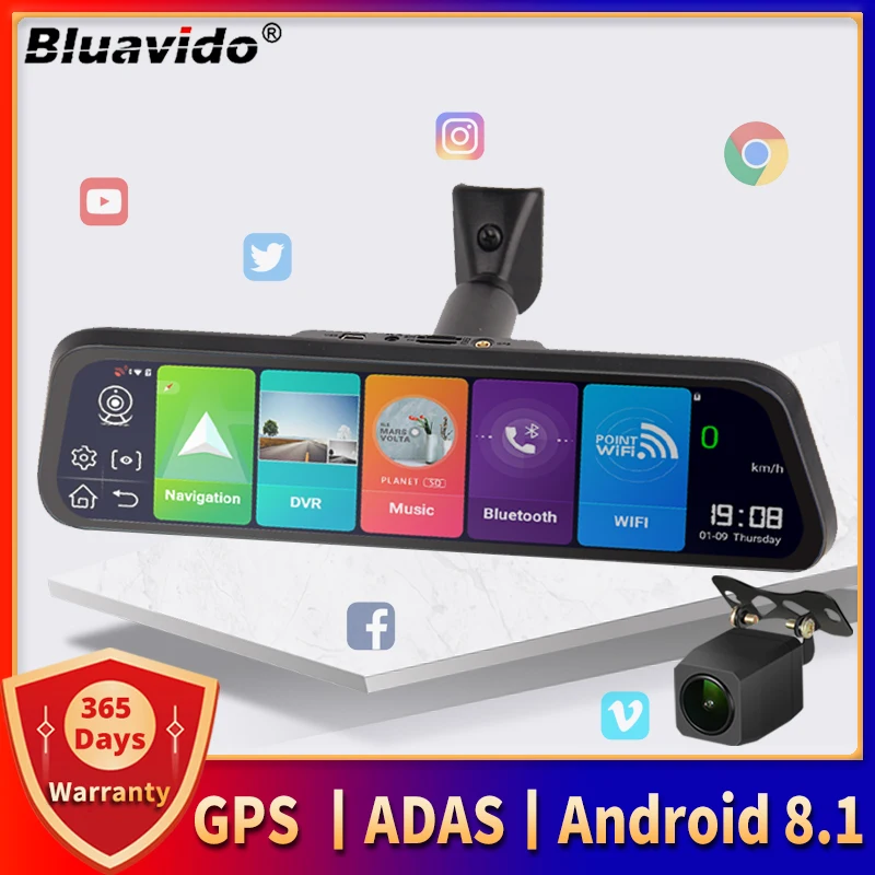 Bluavido 10 Palcový 4G Android 8.1 Auto Zrkadlo videorekordér GPS Navigácie ADAS parkovacia Kamera AHD 1080P Duálny Objektív Dash Cam Dvr