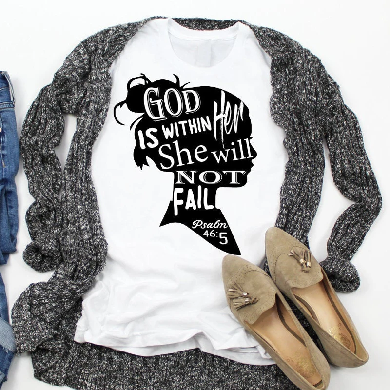 Boh Je v Rámci Jej, že nezlyhá, Žalm 46:5 T-shirt Trendy Ženy Verš z Biblie Tees Topy Bežné Ženy Grafické Christian Tričko