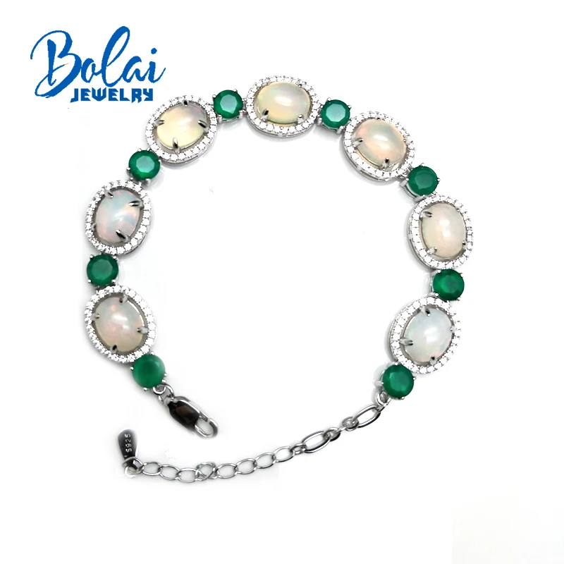 Bolaijewelry,Prírodné opál a zelená achát 4ct drahokam Náramok 925 sterling silver jemné šperky ženy na denné nosenie strany darček