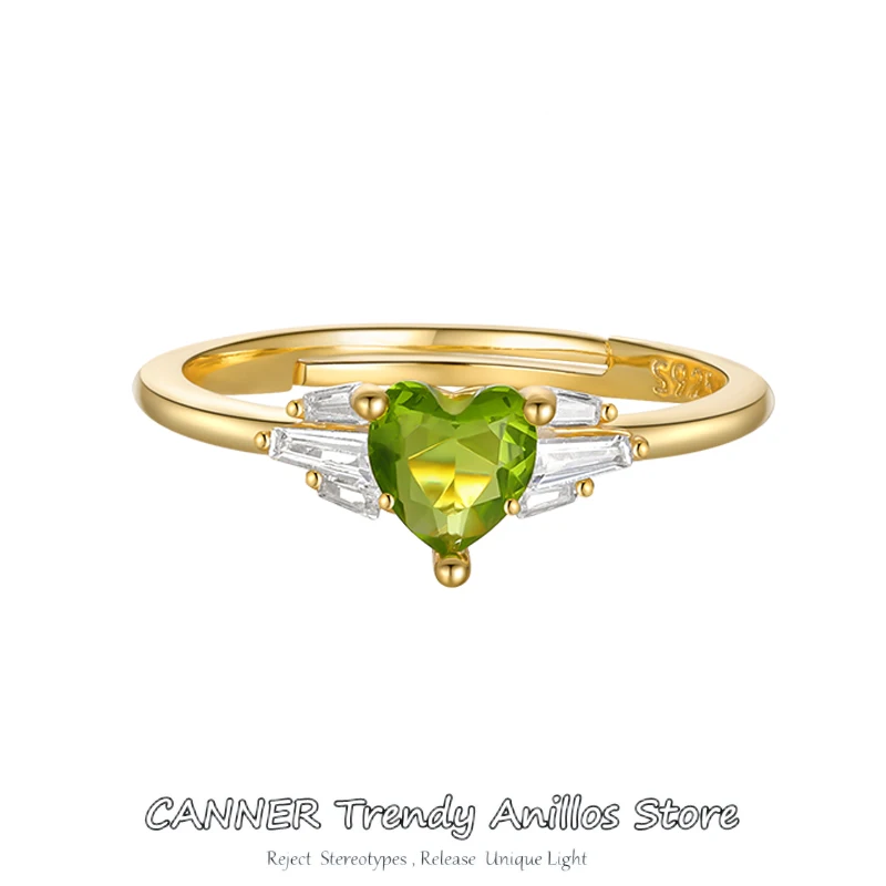 CANNER 925 Sterling Silver Jemné, Lásky Olivový Emerald Adjusable Prstene Pre Ženy Výročie Svadby Strany Nevesty Jemné Šperky