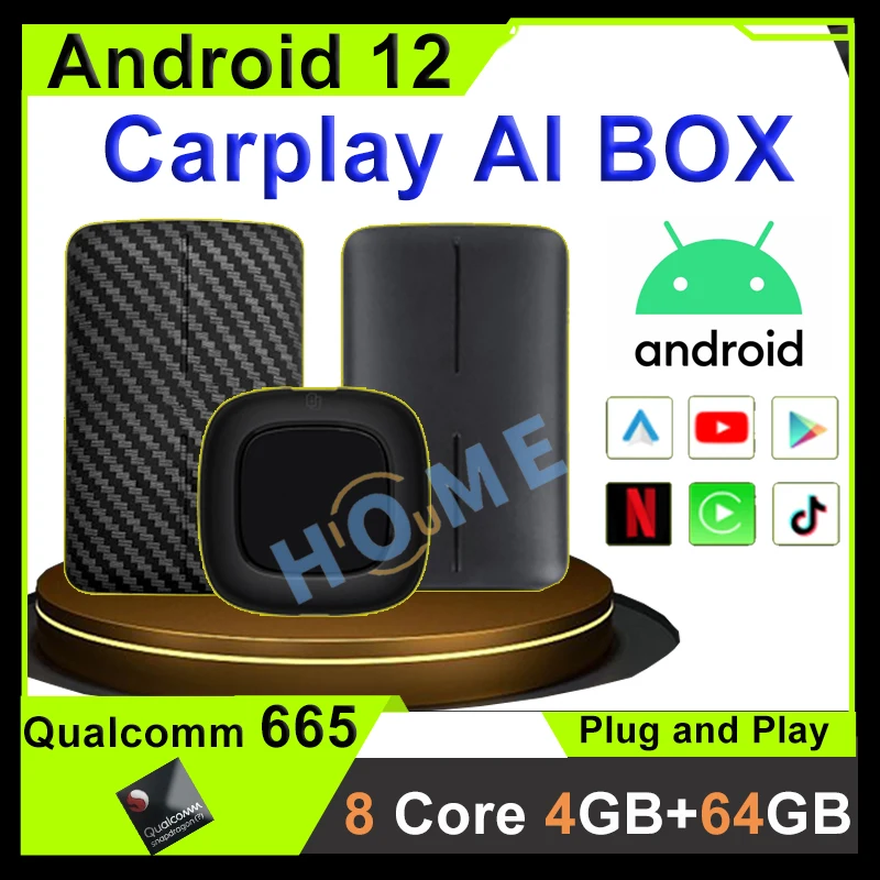 Carplay Ai Box Android Snapdragon android 12 4G+64 G Bezdrôtový MirrorLink AI Box pre všestranné Kia VW Toyota, Peugeot, Volvo