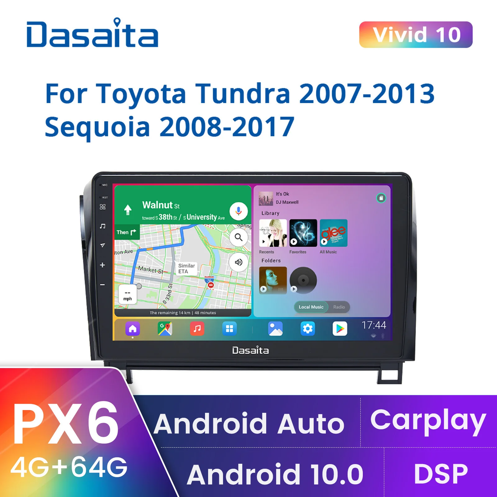 Dasaita Živý Pre Toyota Tundra na roky 2007-2013 Sequoia 2008-2018 Auto stereo prijímač GPS Navigátor 1280*720 IPS DSP Bluetooth