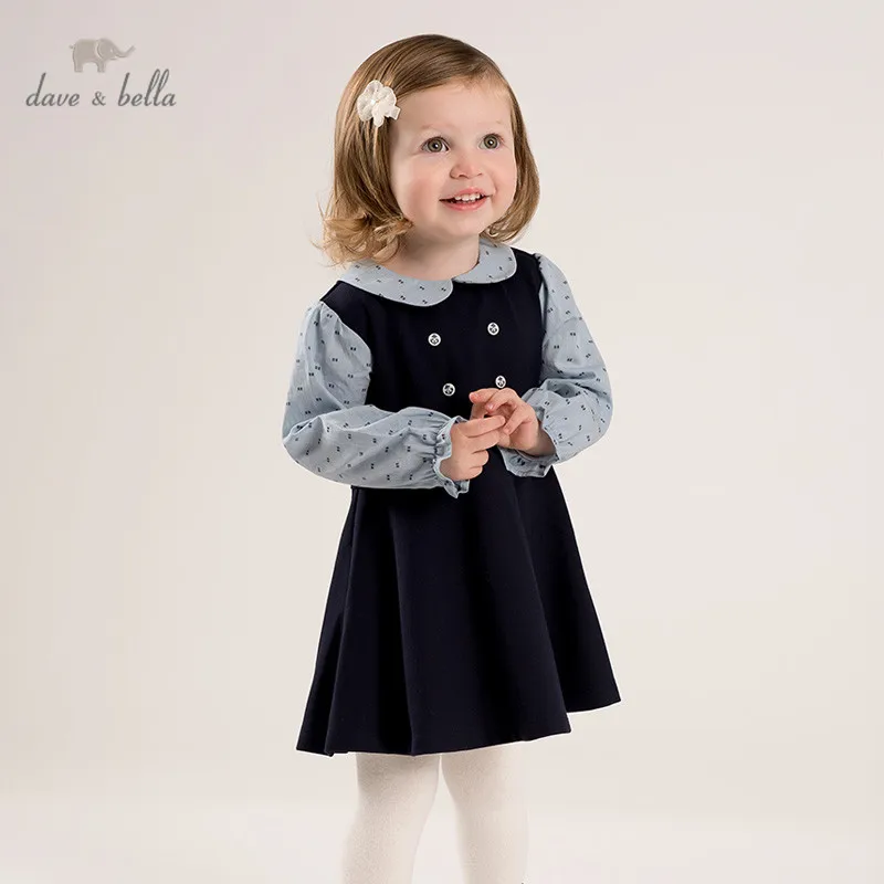 DBM16962 dave bella jar baby girl je roztomilý patchwork tlač šaty deti fashion party šaty deti detská lolita oblečenie
