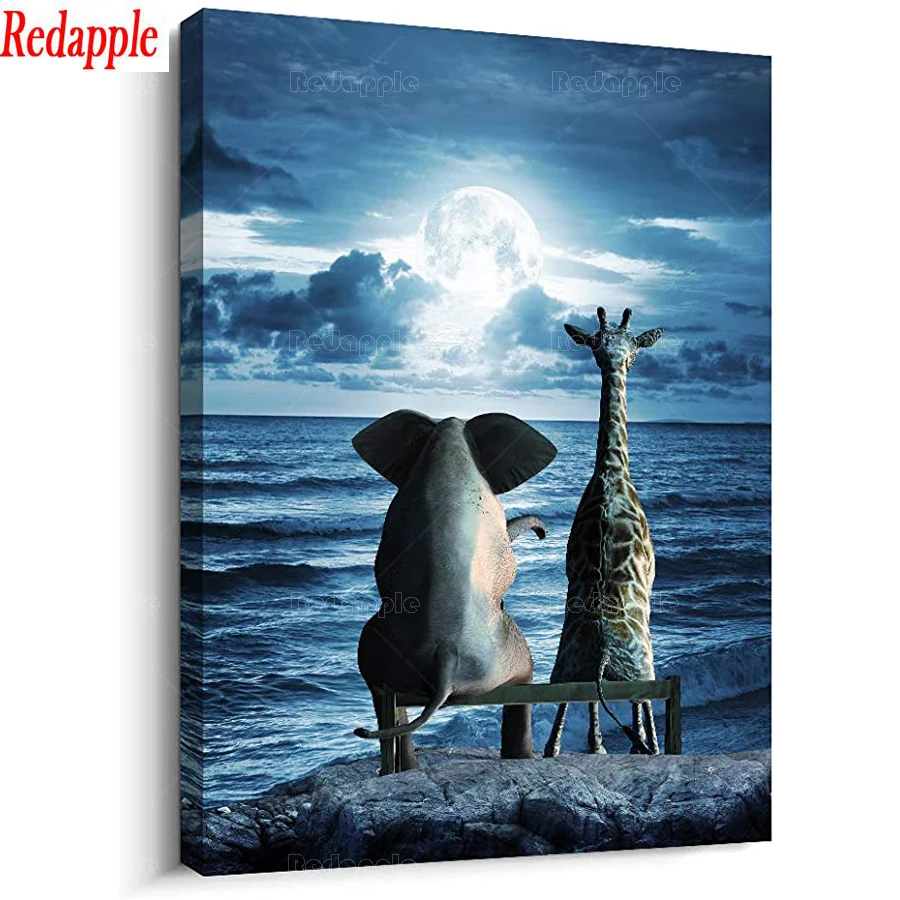 Diamond maľby zvierat, žirafa, slon abstraktný obraz plný námestie kolo vŕtať modrý oceán office nástenné maľby home decor ART