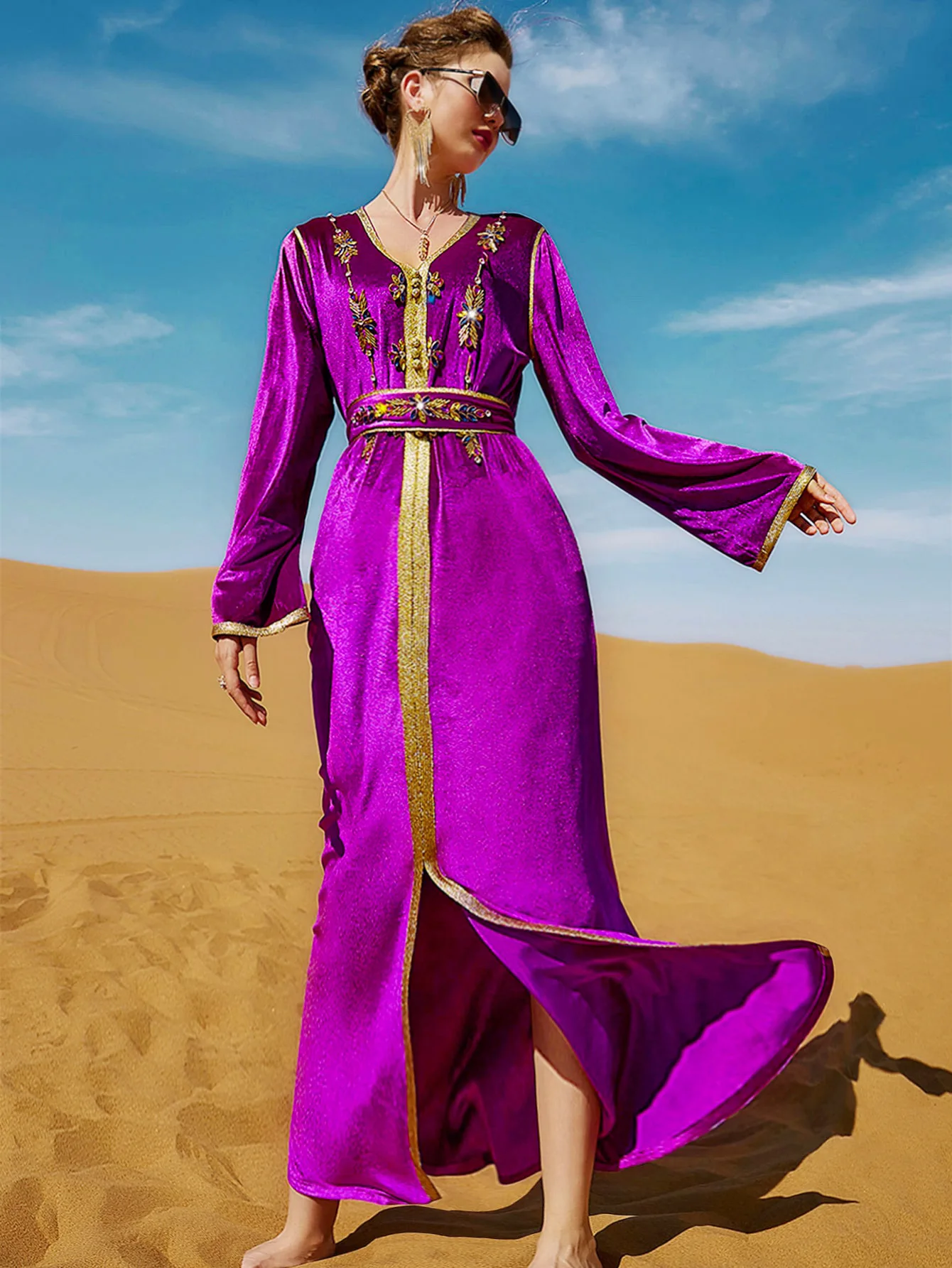 Diamond Večer Party Šaty Žien Kaftane Marocain Moslimských Vestido Longo tvaru Šaty Big Swing Abaya Femme Kaftan Hidžáb Oblečenie