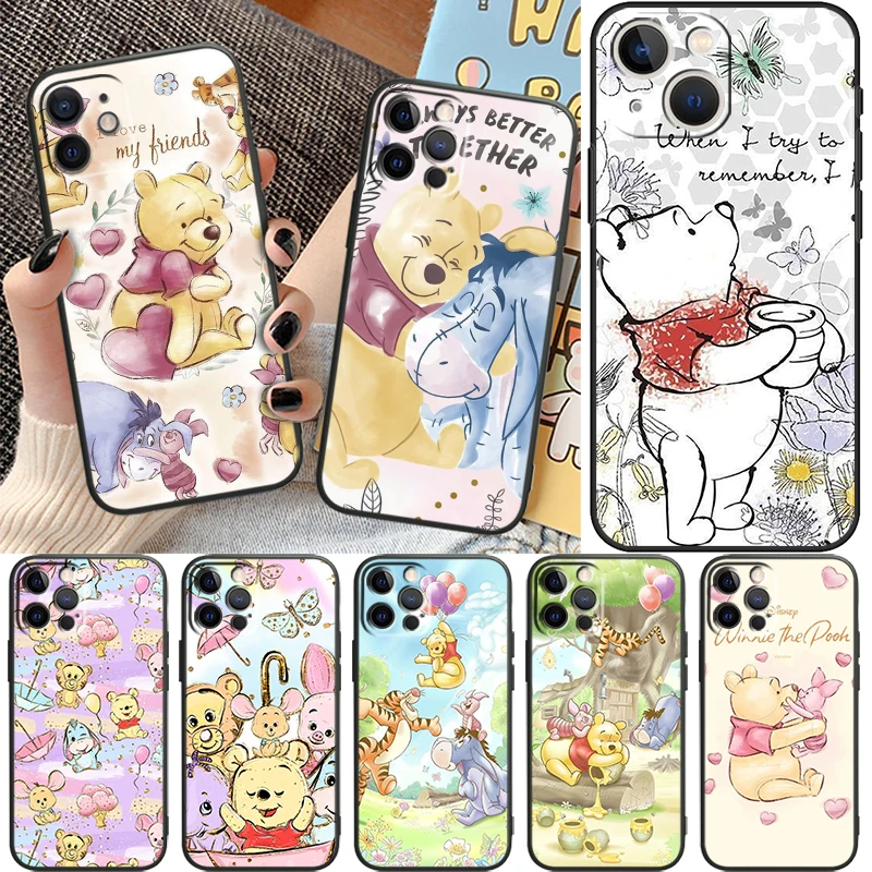Disney Winnie the Pooh Telefón puzdro Pre Apple iPhone 14 13 12 11 Pro Max Mini XS Max X XR 7 8 Plus 6 Mäkké TPU Čierny Kryt Plášťa