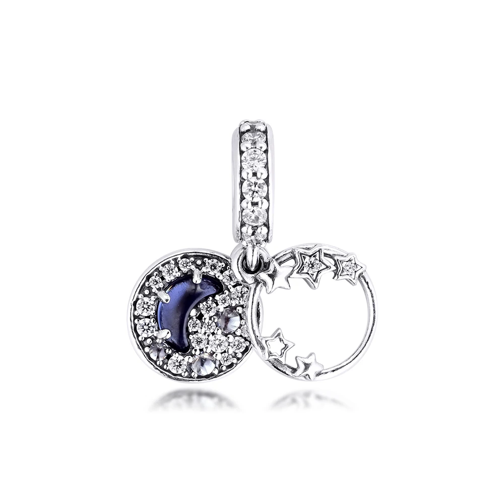 DIY Korálky Pre Šperky, Takže Modré Nočnej Oblohe Crescent Moon & Hviezdy sa Hodí Originálne Náramky, Prívesky 925 Sterling Silver Šperky