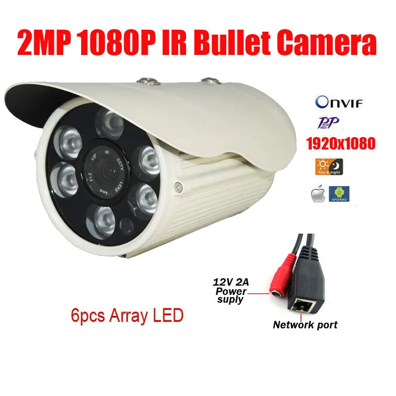 Doprava zadarmo 2MP 1080P HD IP Kameru CCTV IP Kamery Vonkajšie Infračervené Nočné Videnie IR Bullet Box Kamera