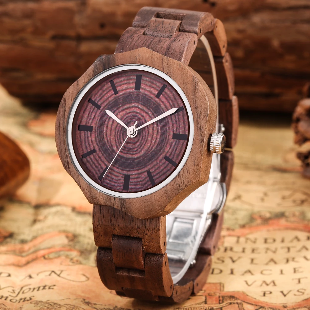 drevené hodinky pre mužov Vlašských orechov Stromu Drevené Červeno-hnedé Sledovať Mužov, Luxusné Štýlové Drevené Hodinky Quartz Hodinky reloj de madera