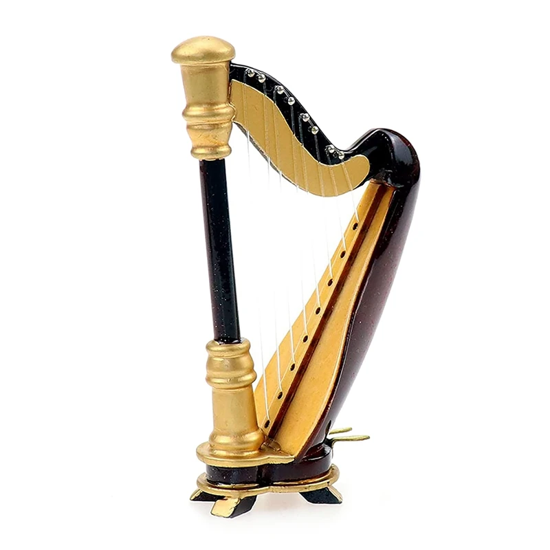 Drevené Miniatúrne Harfa S Puzdrom Mini Hudobný Nástroj Replika Miniatúrny Domček Pre Bábiky Model Domáce Dekorácie