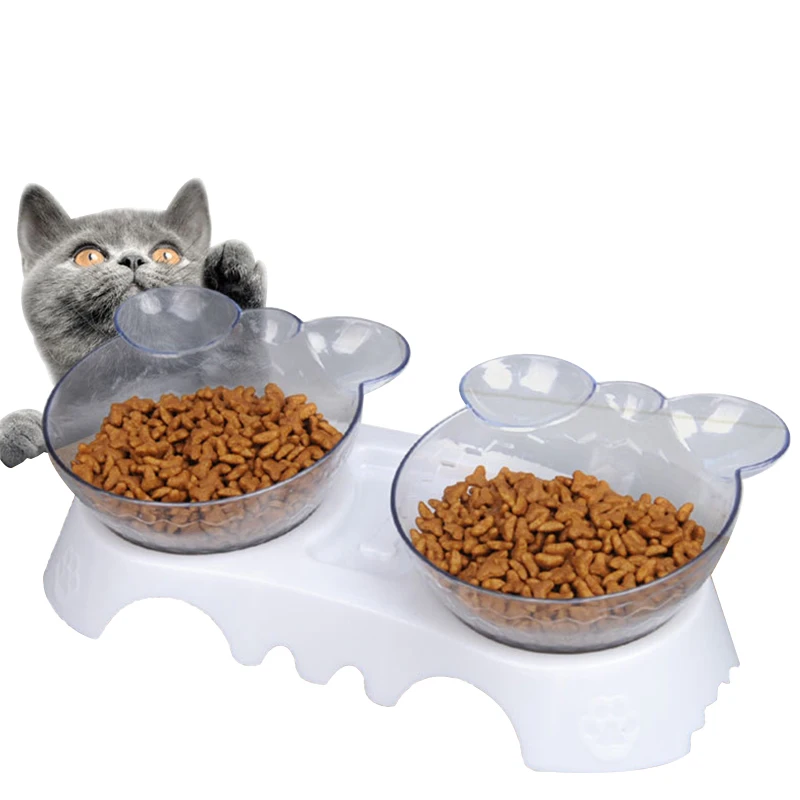 Dvojité Transparentné Mačky Potravín Miska Non-slip Misky pre Mačky Malý Pes so Zvýšenou Stojan Ergonomický Kŕmenie Misy Pet Accessorie
