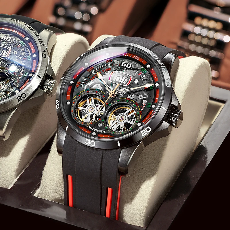 Dvojité zotrvačníka AILANG pánske hodinky top luxusné módne značky automatické mechanické nepremokavé športové hodinky mužov 2021 nové