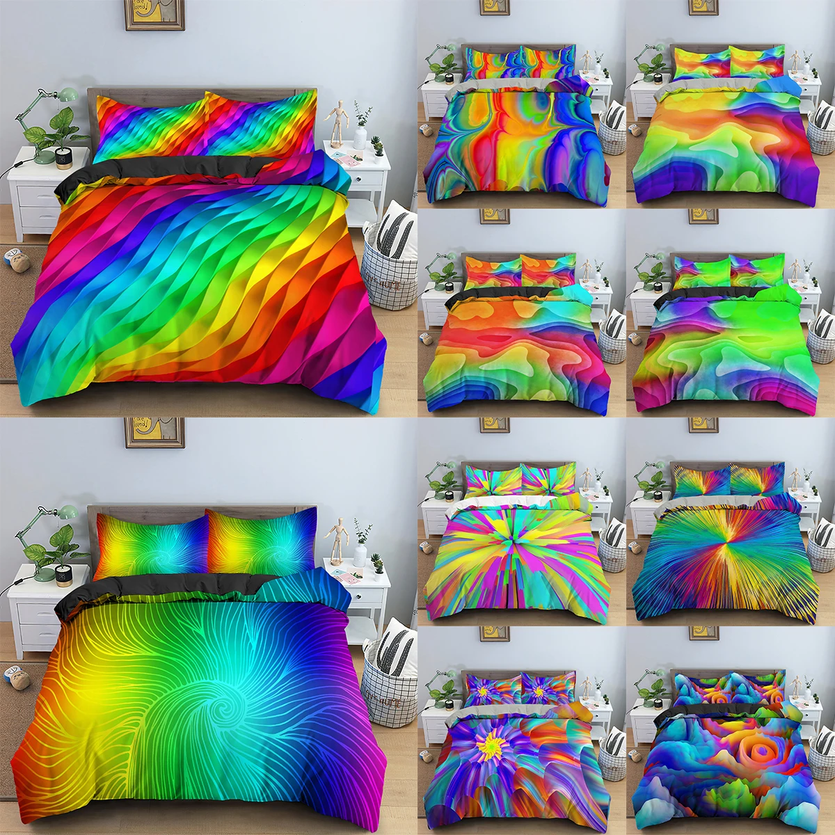 Dúhový Vzor Obliečky Kryt 3D Psychedelic Rainbow Vírivá Deka Kryt A obliečka na Vankúš posteľná bielizeň Nastaviť Plnej Veľkosti Deti posteľnú