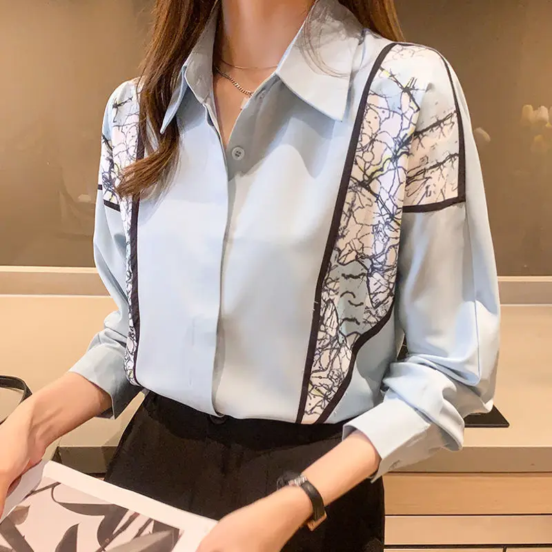 Francúzsky Šifón Dámske Tričko Nové Módne Office Lady Klesnutie Topy S Dlhým Rukávom Ženy Tlačidlo Hore Tričko Camisas Mujer Dámske Topy
