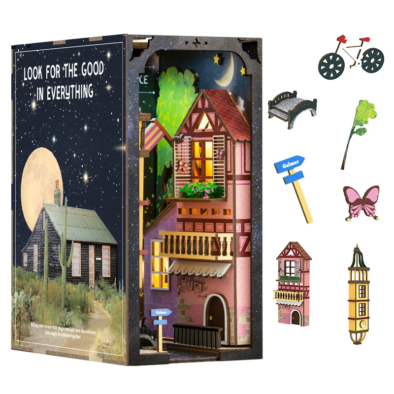 Fsolis Kutilov, Knihy Kút Polica Vložka s Nábytkom a Svetlo Dreamland 3D Booknook Kit Miniatúrny Drevený domček pre bábiky Model pre Dospelých