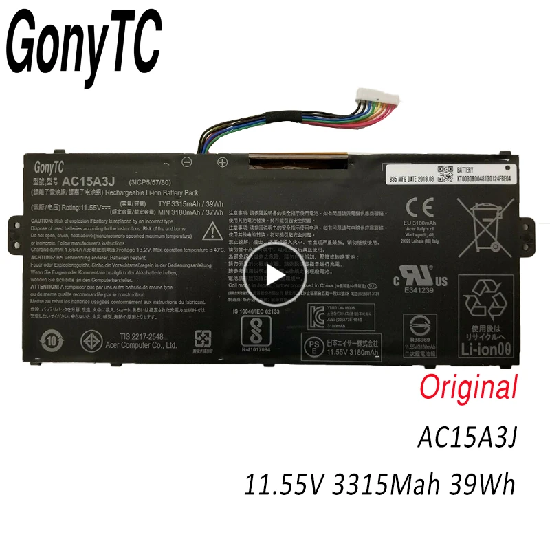 GONYTC AC15A3J Pravý notebook batérie Pre Acer Chromebook CB3-131 CB5-132T R11 CB5-132T-C32M 11 -C3KD11 C735-C7Y9