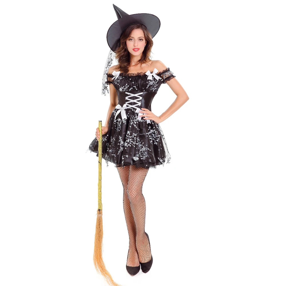 Gotický Sexy Black Rose Vzor Šaty Sexi Čarodejnice Upír Kostým Ženy Maškaráda Strany Halloween Cosplay Kostým