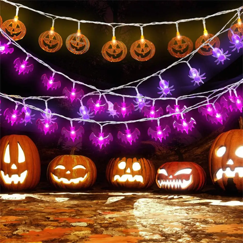 Halloween Led Reťazec Svetlá 8 Režimy 3d Pumpkin Bat Spider Lampa Nastaviť Časovač Pre Vnútorné Vonkajšie Halloween Party Dekorácie