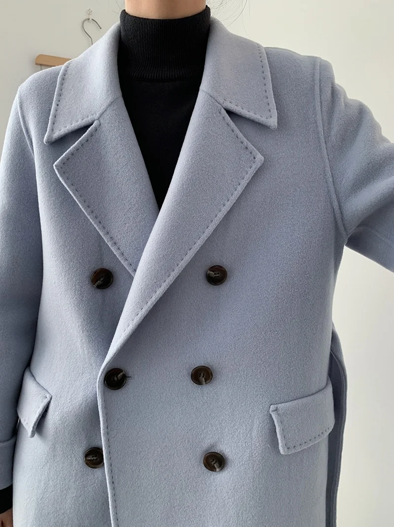 High-end double-breasted vyhovovali golier čistá, ručne šité obojstranné cashmere kabát vlnené kabát žena kórejská verzia 21 nové