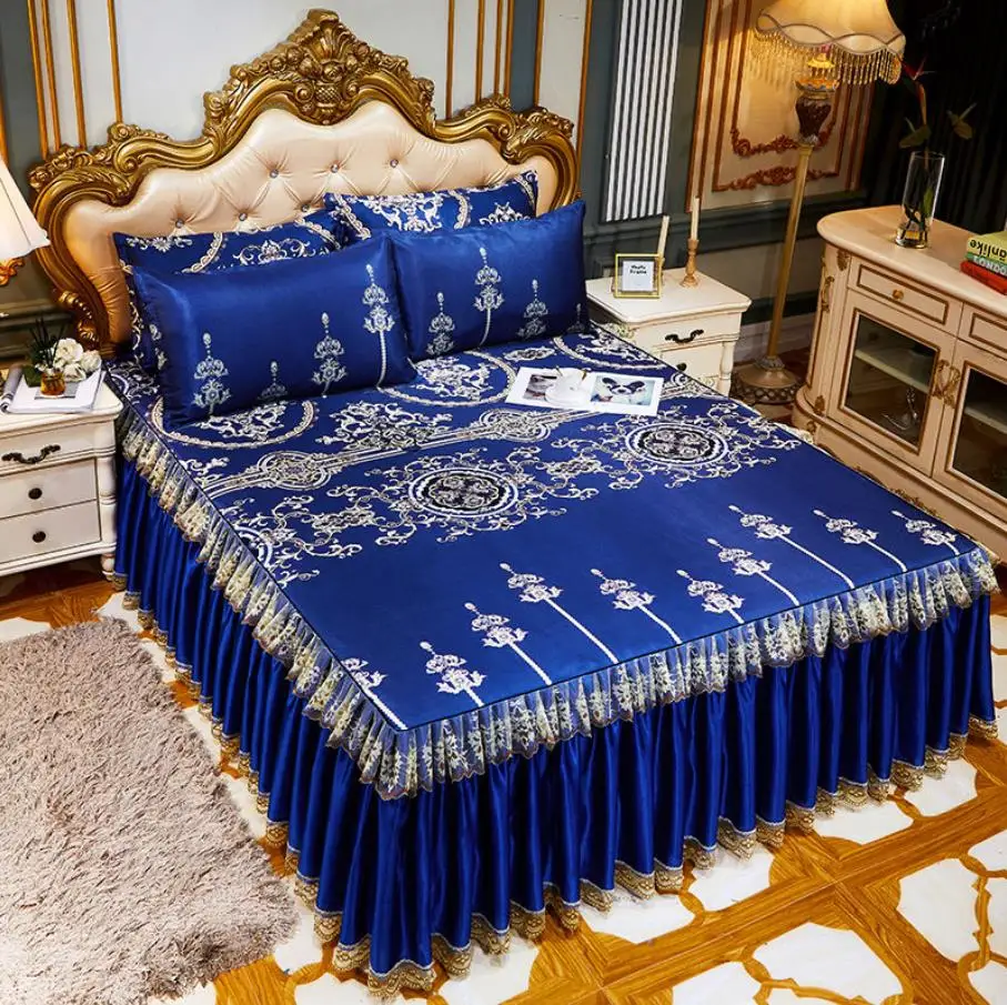 Hladké, Hodvábne Textilné Posteľ List High-end Domácnosť, posteľná bielizeň Veľké Veľkosti Čipky Postele Matrace Kryt prehoz cez posteľ S obliečka na Vankúš