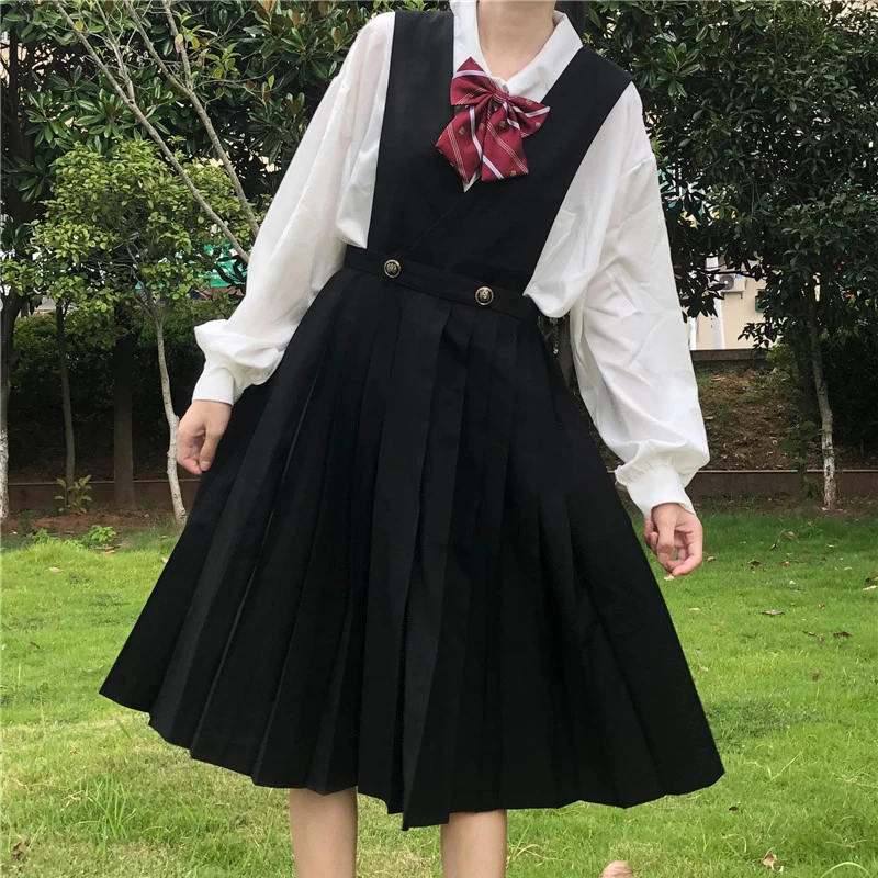 Japonský College-Štýl Vesta Šaty Strednej Dĺžky Black JK Jednotné Podväzkové Sukne Skladaný kawaii oblečenie sladké lolita šaty